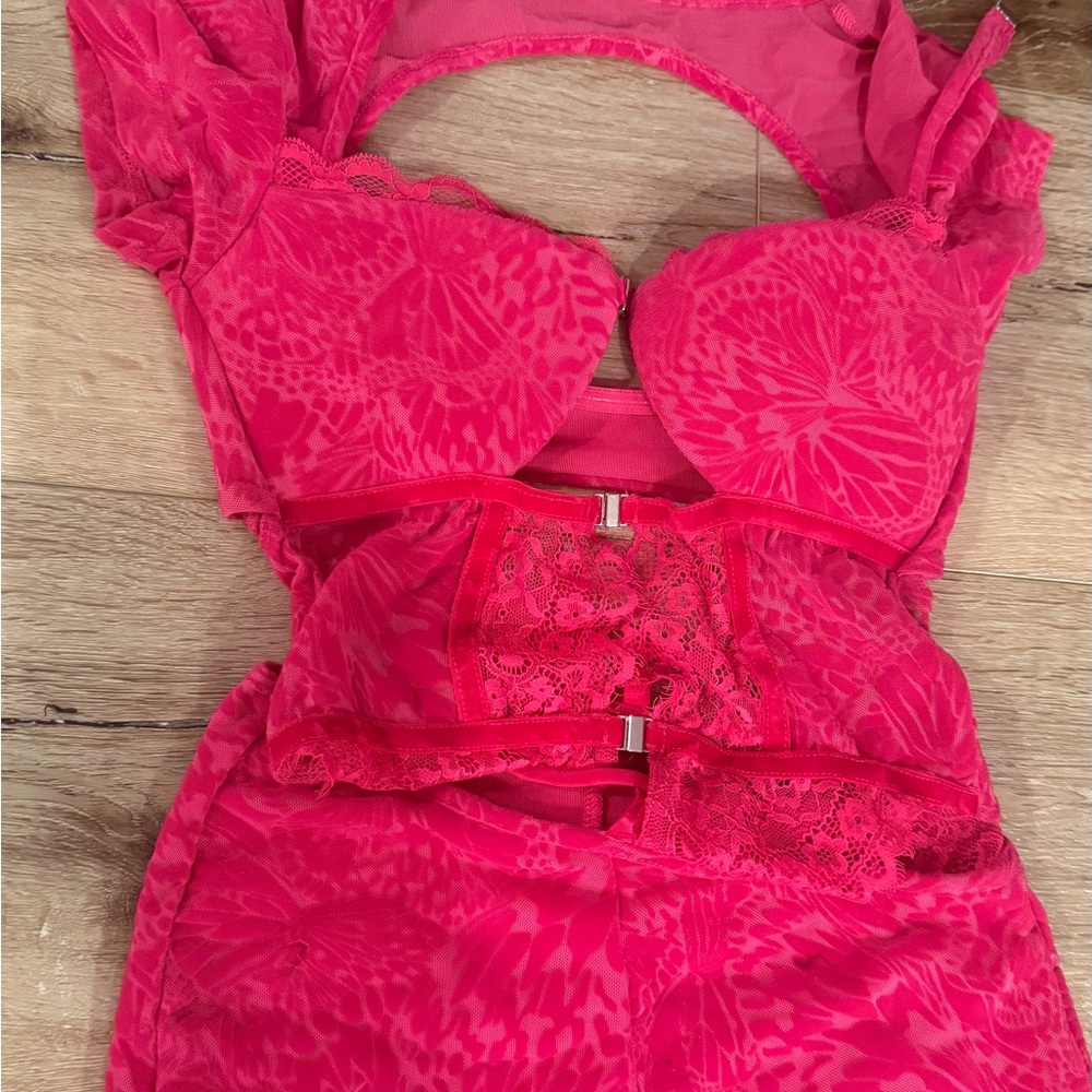 Bright Pink Lace Bustier Top with Matching Details